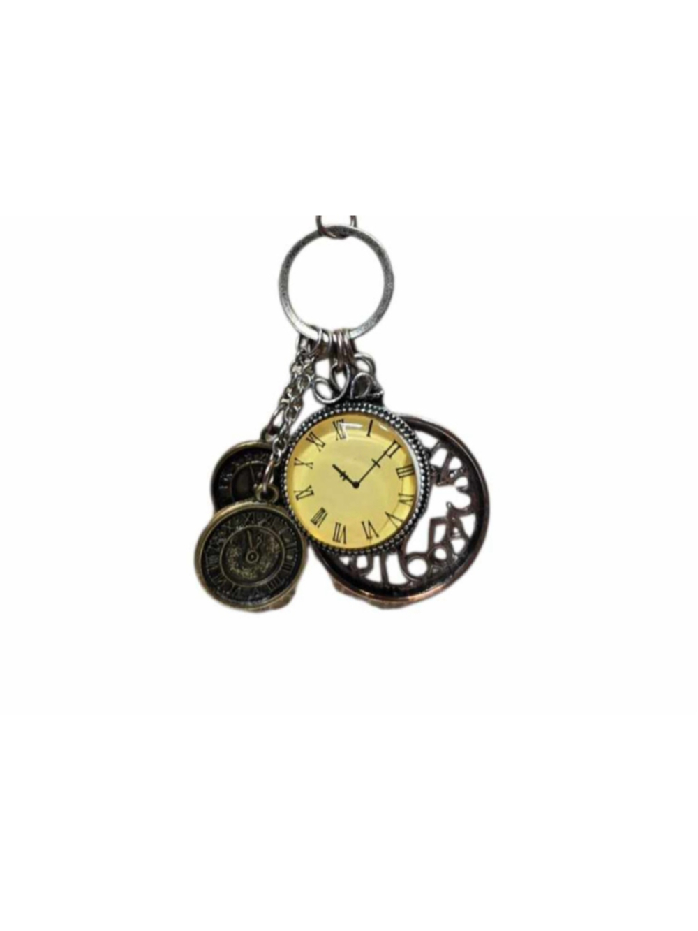 Vintage Bronze Steampunk Clock Charm Necklace 28" Long Eclectic Metal Whimsical